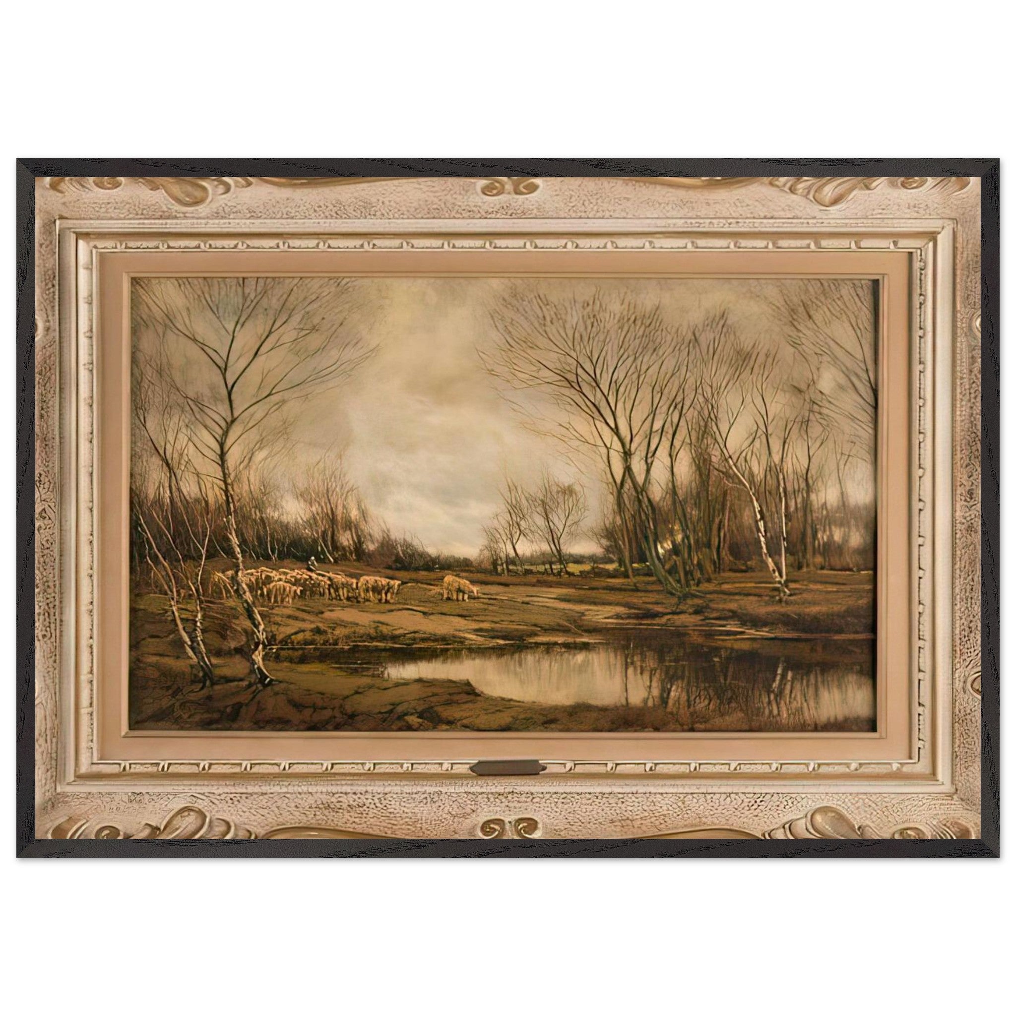 Sheep by the Pool by Arnold Marc Gorter — Framed art print at Zephyeer
