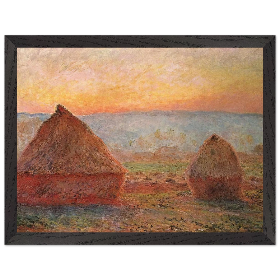 Grainstacks at Giverny, Sunset by Claude Monet — Framed art print at Zephyeer