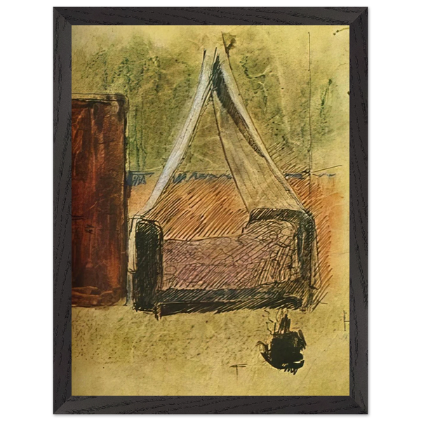 Bed with mosquito nets by Pablo Picasso — Framed art print at Zephyeer