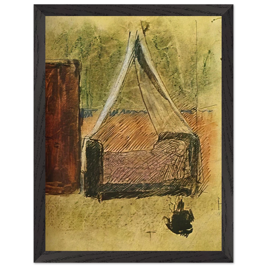 Bed with mosquito nets by Pablo Picasso — Framed art print at Zephyeer