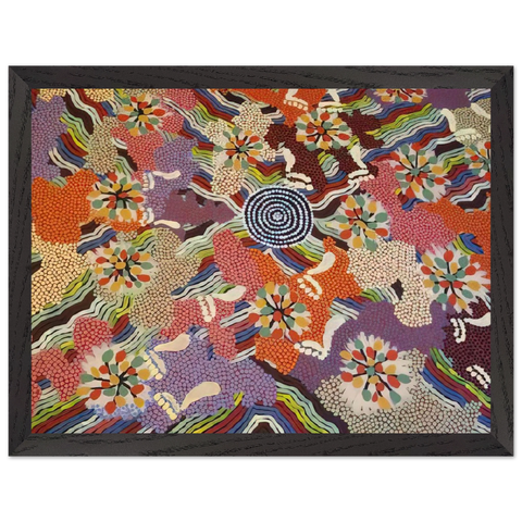 Food Gathering Napparbee - Native Art by Clifford Possum Tjapaltjarri — Framed art print at Zephyeer