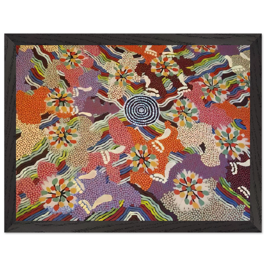 Food Gathering Napparbee - Native Art by Clifford Possum Tjapaltjarri — Framed art print at Zephyeer