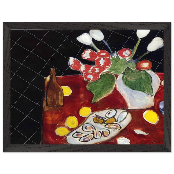 TULIPS AND OYSTERS ON A BLACK BACKGROUND 1943 by Henri Matisse — Framed art print at Zephyeer