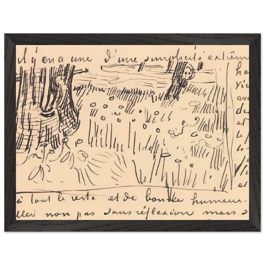 Field of Grass with Dandelions and Tree Trunks by Vincent van Gogh — Framed art print at Zephyeer