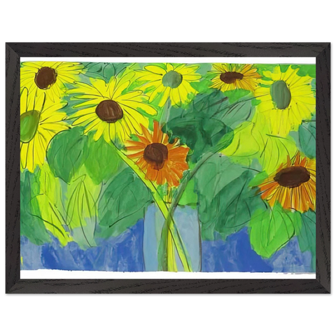 Orange and Yellow Sunflowers - Naïve Art Primitivism, Pop Art by Walasse Ting — Framed art print at Zephyeer