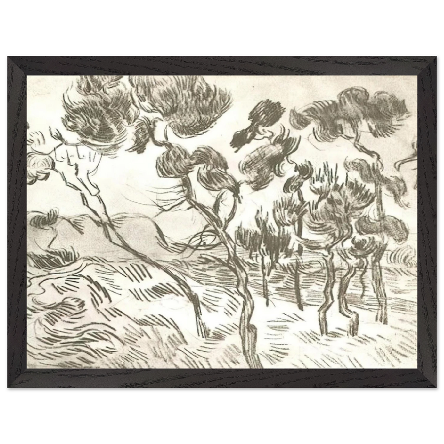 A Group of Pine Trees near a House by Vincent van Gogh — Framed art print at Zephyeer