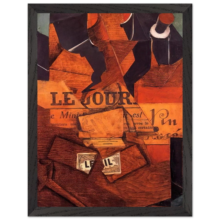 TOBACCO NEWSPAPER AND BOTTLE OF WINE 1914 by Juan Gris — Framed art print at Zephyeer