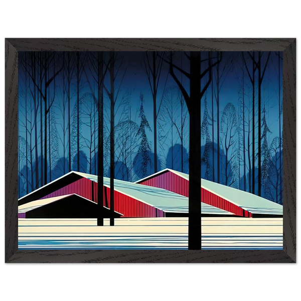 Winter Barns by Eyvind Earle — Framed art print at Zephyeer