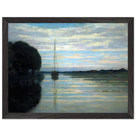 River view with a boat Sun by Piet Mondrian — Framed art print at Zephyeer