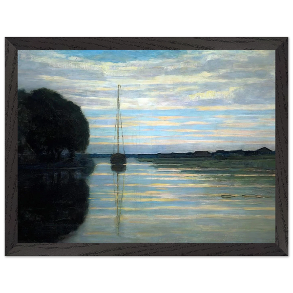 River view with a boat Sun by Piet Mondrian — Framed art print at Zephyeer