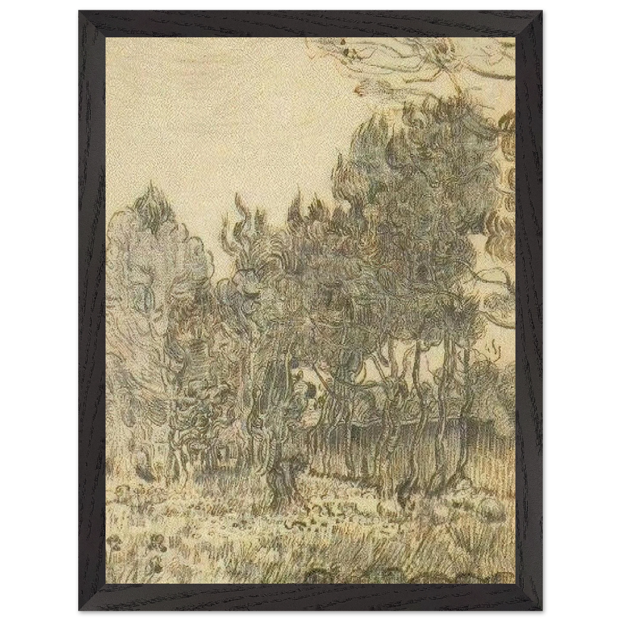 Pine Trees near the Wall of the Asylum by Vincent van Gogh — Framed art print at Zephyeer