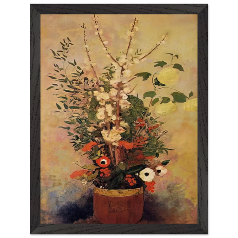 VASE OF FLOWERS WITH BRANCHES OF A FLOWERING APPLE TREE by Odilon Redon — Framed art print at Zephyeer