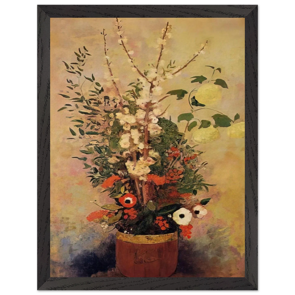 VASE OF FLOWERS WITH BRANCHES OF A FLOWERING APPLE TREE by Odilon Redon — Framed art print at Zephyeer