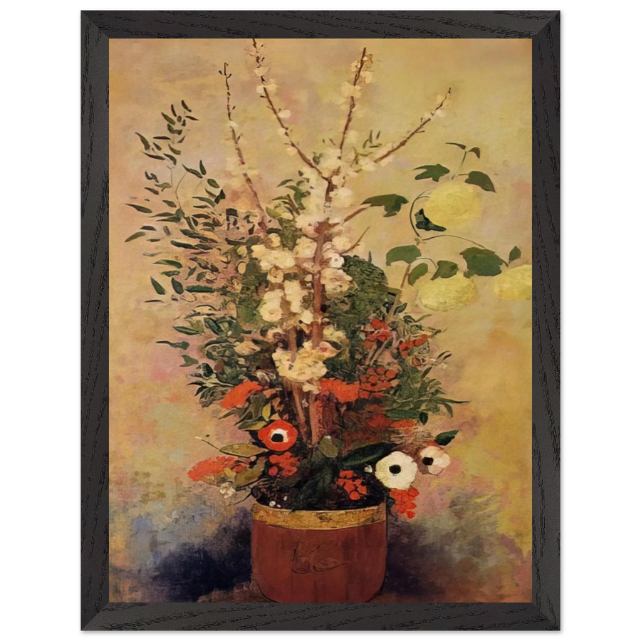 VASE OF FLOWERS WITH BRANCHES OF A FLOWERING APPLE TREE by Odilon Redon — Framed art print at Zephyeer