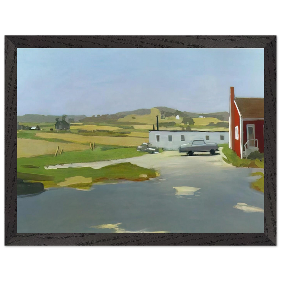 LONG ISLAND LANDSCAPE WITH RED BUILDING 1962 by Fairfield Porter — Framed art print at Zephyeer