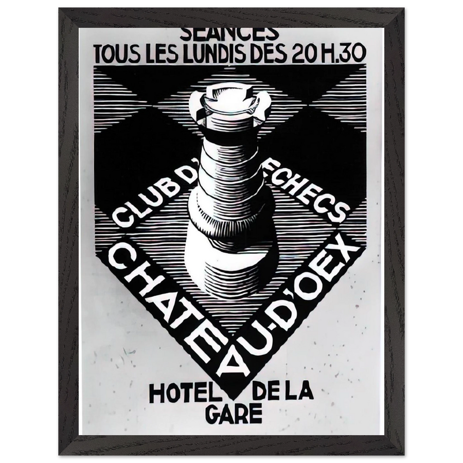 ADVERTISEMENT CHESS CLUB CHATEAU DOEX JULY 1936 1936 by MC Escher — Framed art print at Zephyeer