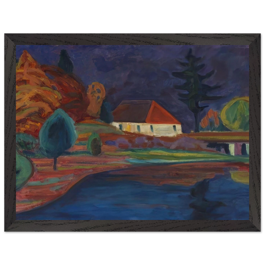 LANDSCHAFT MIT HAUS IN OBERAU 1908 by Gabriele Munter — Framed art print at Zephyeer