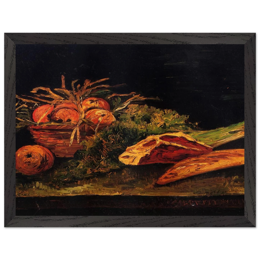 Still Life with Apples, Meat and a Roll by Vincent van Gogh — Framed art print at Zephyeer