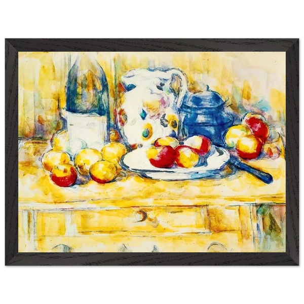 Still Life with Apples, a Bottle and a Milk Pot by Paul Cézanne — Framed art print at Zephyeer