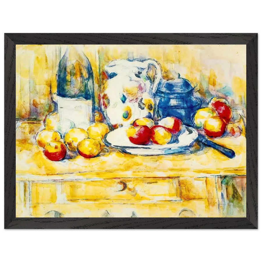 Still Life with Apples, a Bottle and a Milk Pot by Paul Cézanne — Framed art print at Zephyeer