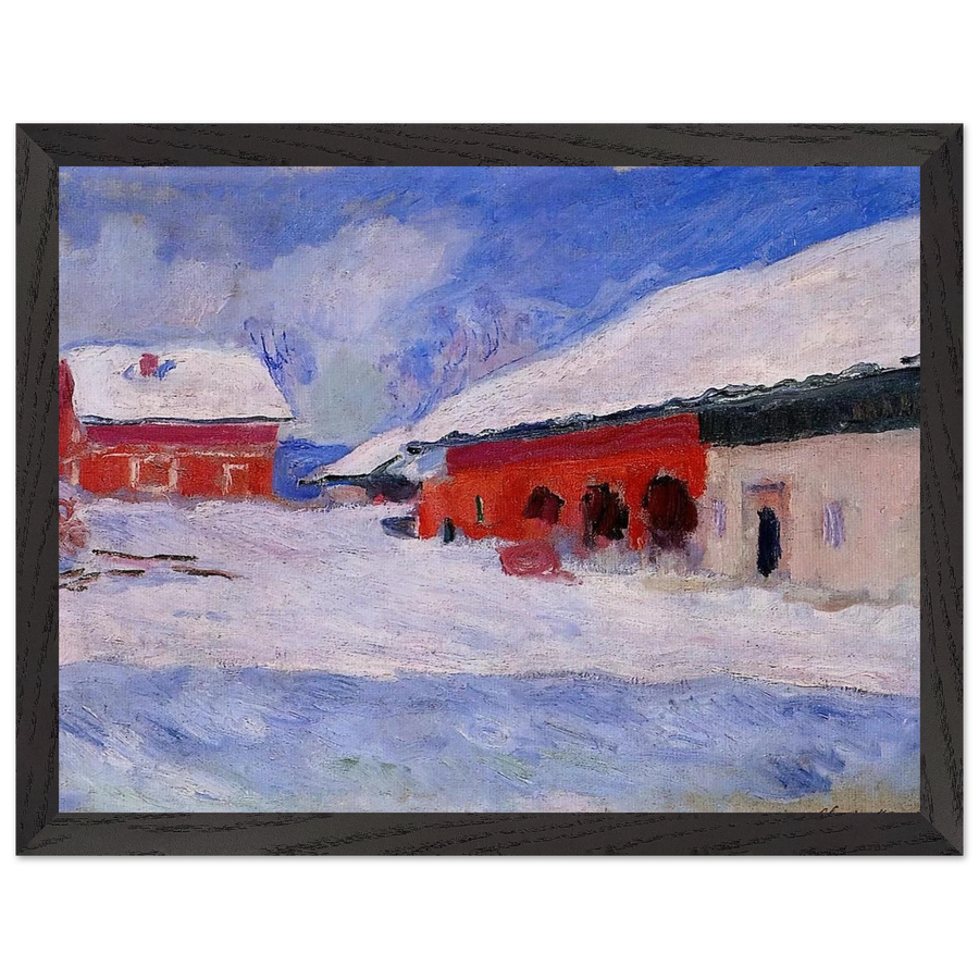 Red Houses at Bjornegaard in the Snow, Norway by Claude Monet — Framed art print at Zephyeer