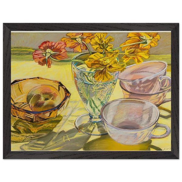 NASTURTIUMS AND PINK CUPS 1981 by Janet Fish — Framed art print at Zephyeer