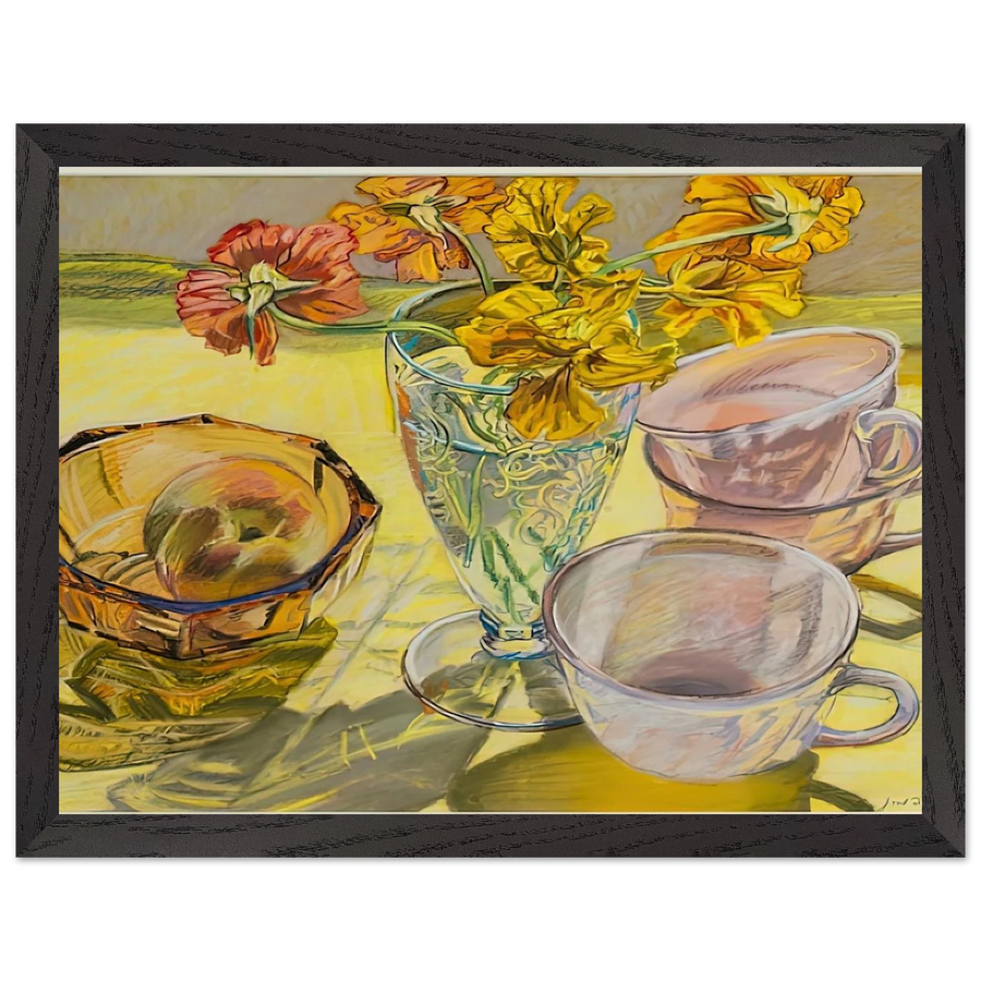 NASTURTIUMS AND PINK CUPS 1981 by Janet Fish — Framed art print at Zephyeer