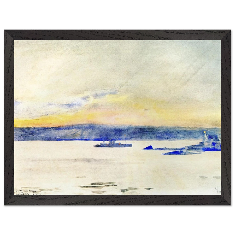 Afterglow, Gloucester Harbor aka Ten Pound Island LIght by Childe Hassam — Framed art print at Zephyeer
