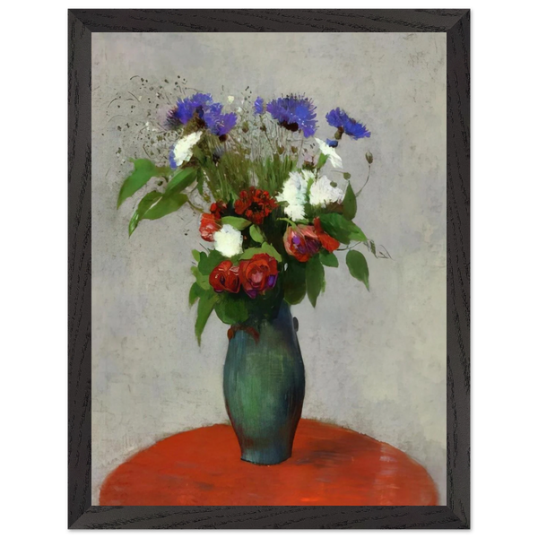 VASE OF FLOWERS ON A RED TABLECLOTH by Odilon Redon — Framed art print at Zephyeer