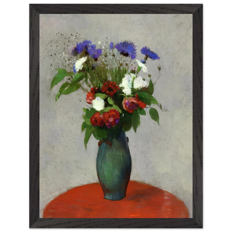 VASE OF FLOWERS ON A RED TABLECLOTH by Odilon Redon — Framed art print at Zephyeer
