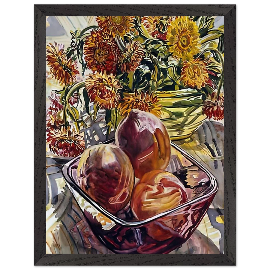 PEACHES AND STRAWFLOWERS 1990 by Janet Fish — Framed art print at Zephyeer