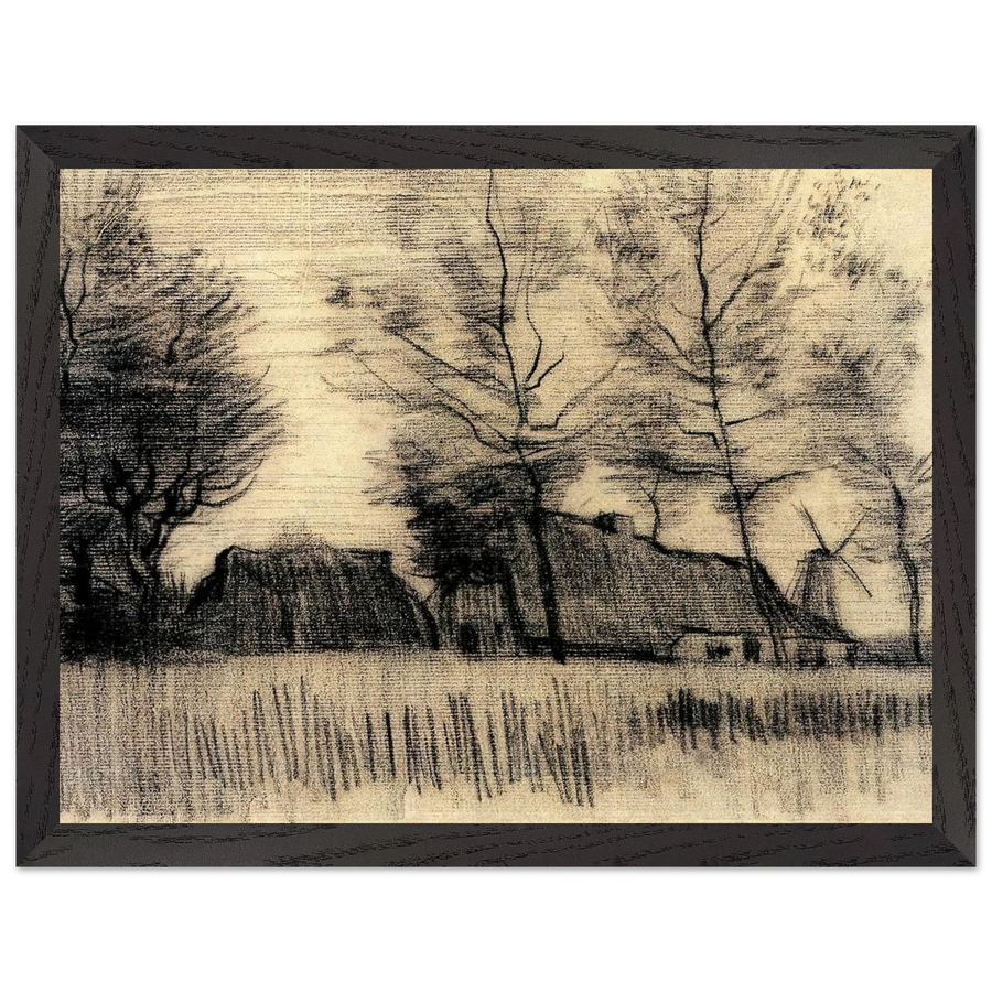 Landscape with Cottages and a Mill by Vincent van Gogh — Framed art print at Zephyeer