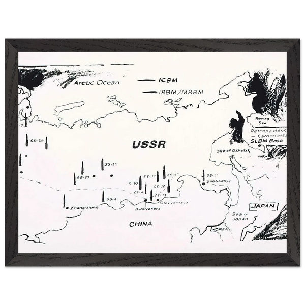 Map of Eastern U.S.S.R. Missile Bases by Andy Warhol — Framed art print at Zephyeer