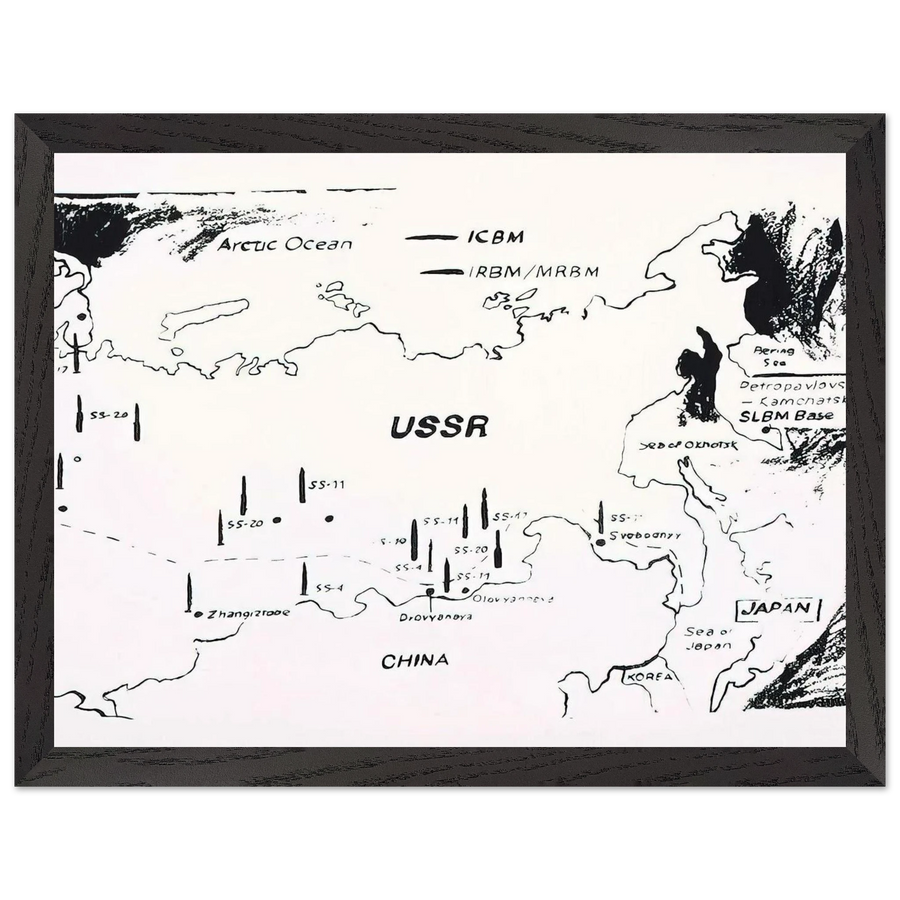 Map of Eastern U.S.S.R. Missile Bases by Andy Warhol — Framed art print at Zephyeer