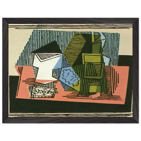 Glass, bottle, packet of tobacco by Pablo Picasso — Framed art print at Zephyeer