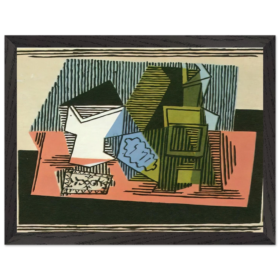 Glass, bottle, packet of tobacco by Pablo Picasso — Framed art print at Zephyeer