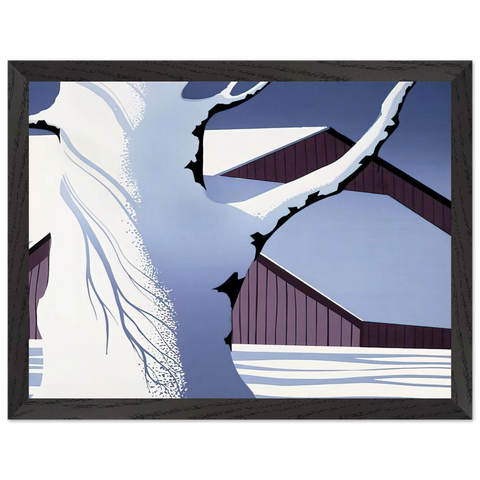 Red Barn and Tree Trunk by Eyvind Earle — Framed art print at Zephyeer