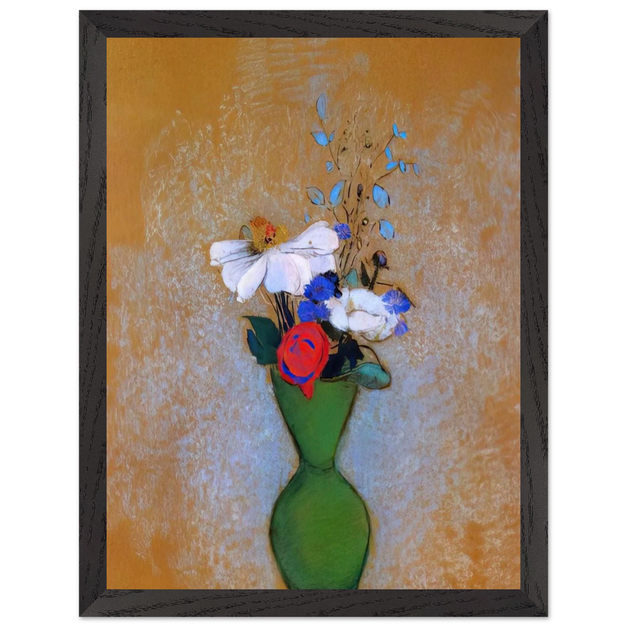 ROSE PEONY AND CORNFLOWERS IN A GREEN VASE by Odilon Redon — Framed art print at Zephyeer