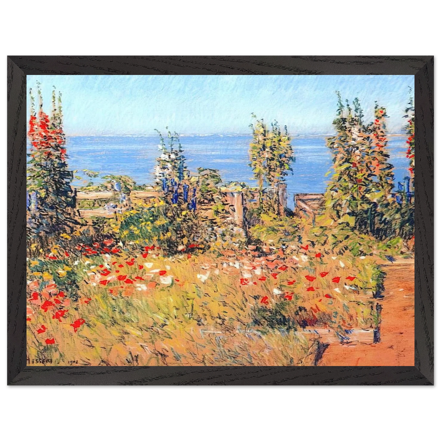 Hollyhocks, Isles of Shoals by Childe Hassam — Framed art print at Zephyeer