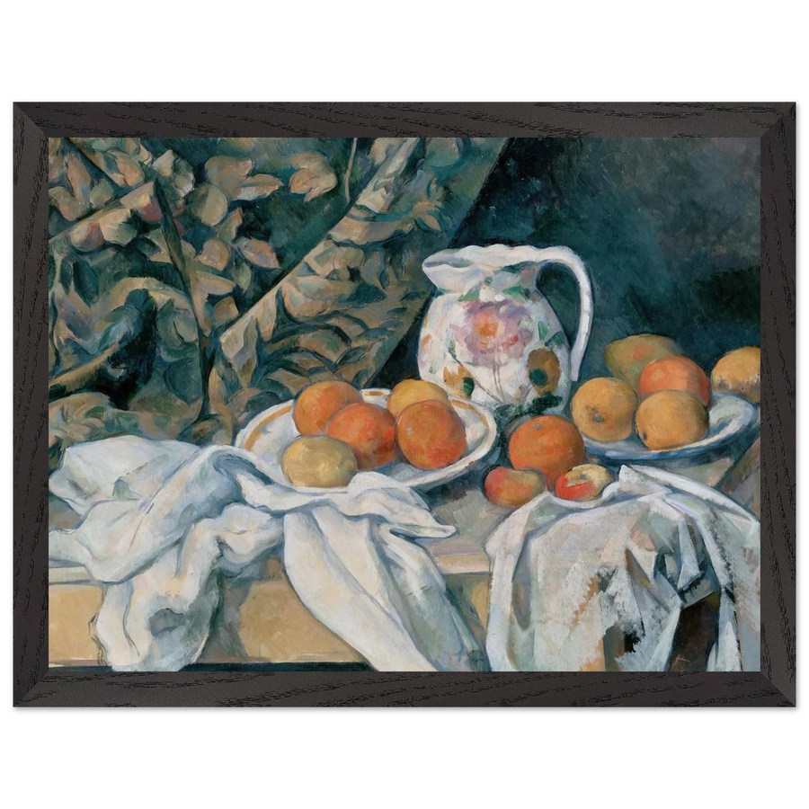 Still Life with Curtain and Flowered Pitcher by Paul Cézanne — Framed art print at Zephyeer