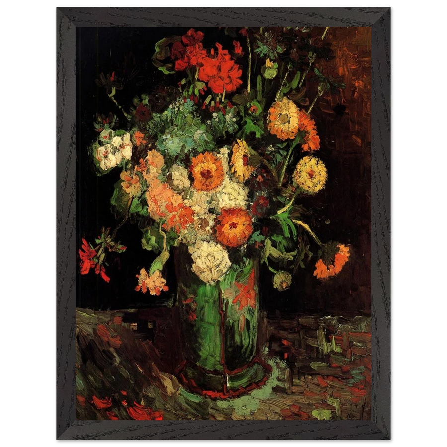 Vase with Zinnias and Geraniums by Vincent van Gogh — Framed art print at Zephyeer
