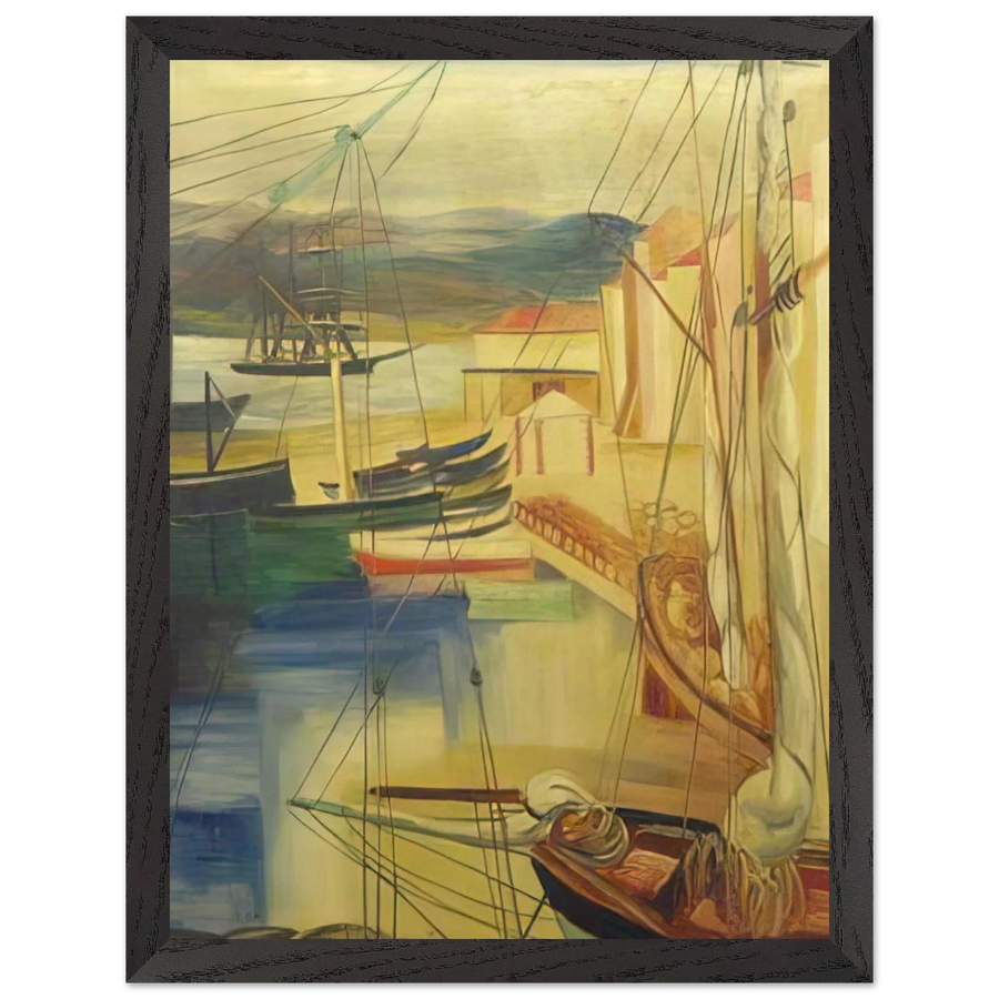 SHIPS MOORED ALONG THE DOCKS by Moise Kisling — Framed art print at Zephyeer