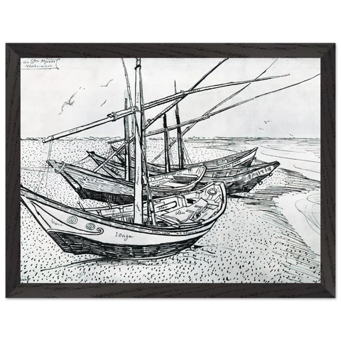 Fishing boats on the Beach at Les Saintes-Maries-de-la-Mer by Vincent van Gogh — Framed art print at Zephyeer