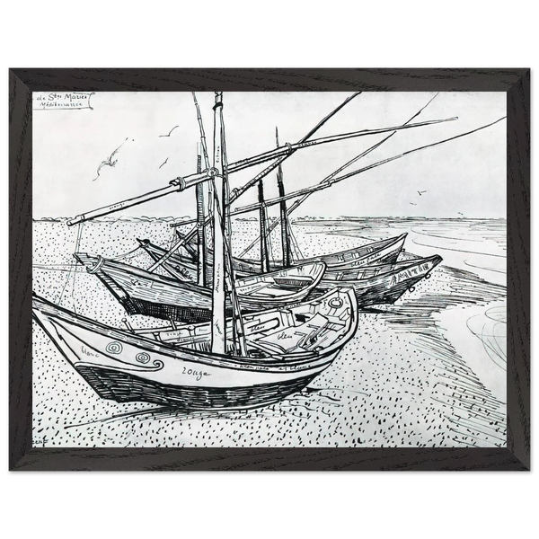 Fishing boats on the Beach at Les Saintes-Maries-de-la-Mer by Vincent van Gogh — Framed art print at Zephyeer