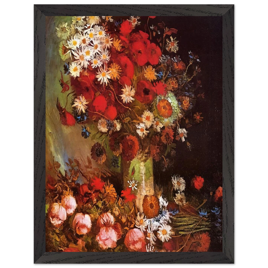 Vase with Poppies, Cornflowers, Peonies and Chrysanthemums by Vincent van Gogh — Framed art print at Zephyeer