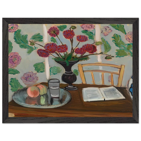 STILL LIFE BOUQUET OF DAHLIAS AND WHITE BOOK 1923 by Henri Matisse — Framed art print at Zephyeer