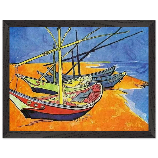 Fishing Boats on the Beach at Saintes-Maries-de-la-Mer by Vincent van Gogh — Framed art print at Zephyeer