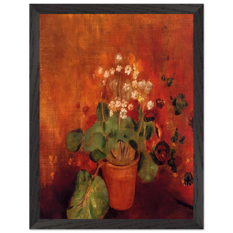 FLOWERS IN A POT ON A RED BACKGROUND by Odilon Redon — Framed art print at Zephyeer