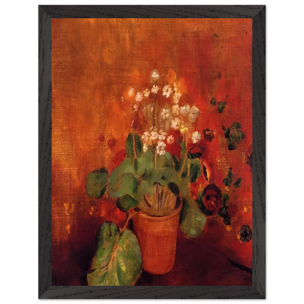 FLOWERS IN A POT ON A RED BACKGROUND by Odilon Redon — Framed art print at Zephyeer
