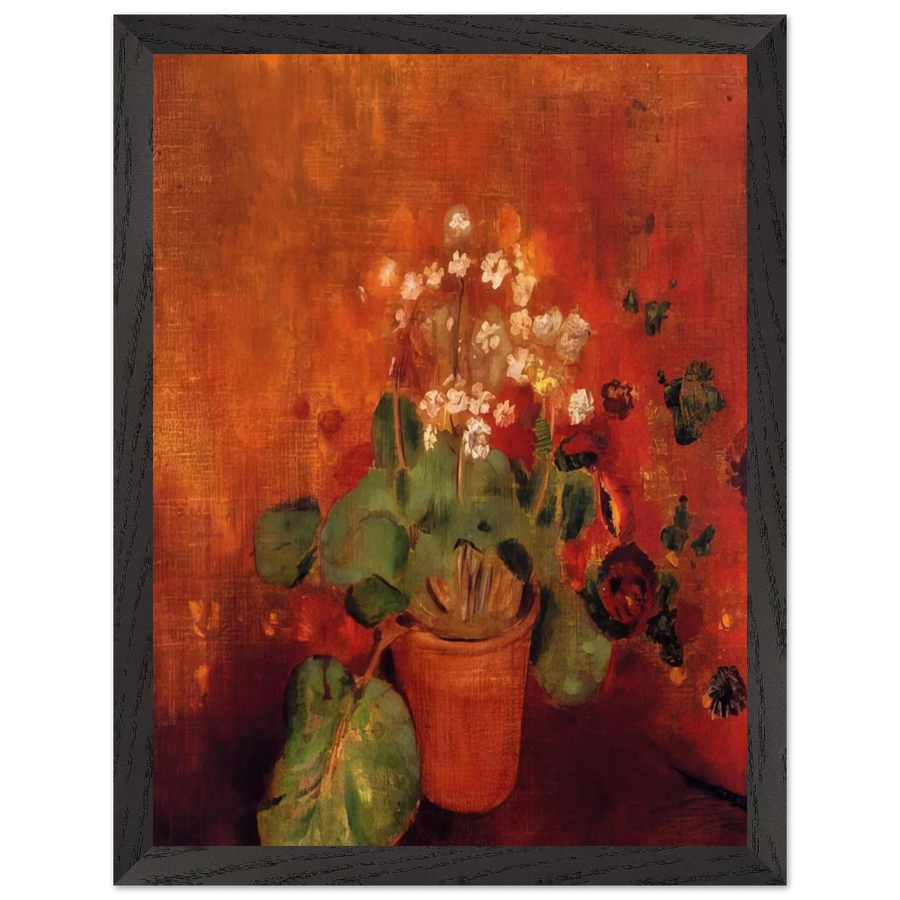 FLOWERS IN A POT ON A RED BACKGROUND by Odilon Redon — Framed art print at Zephyeer